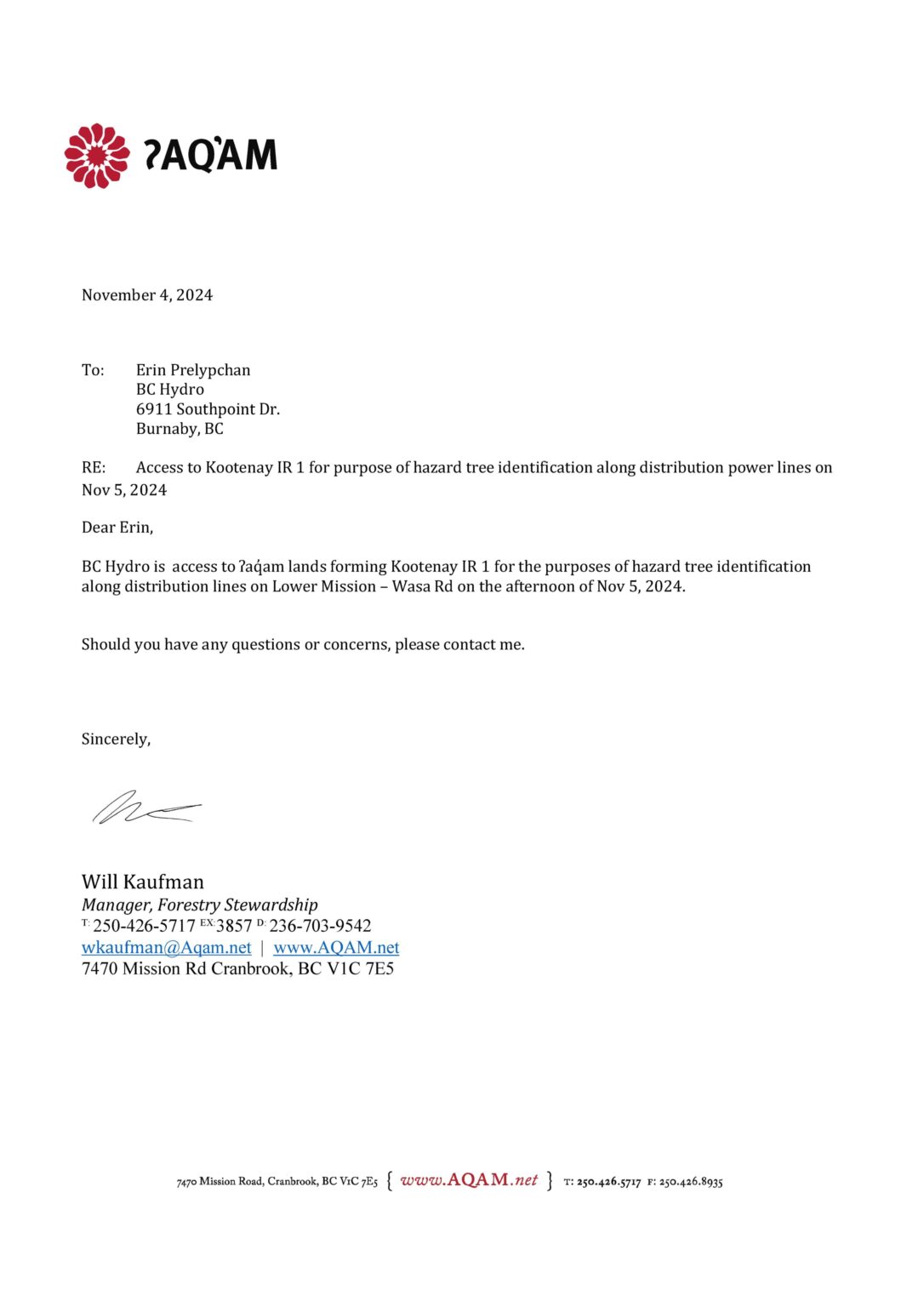 letter bc hydro