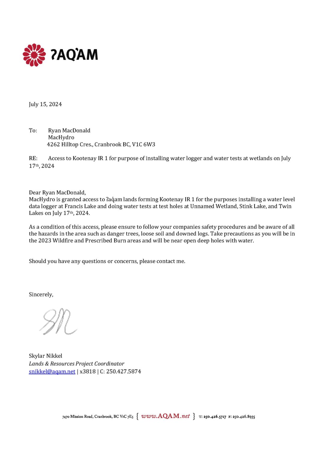 MacHydro letter