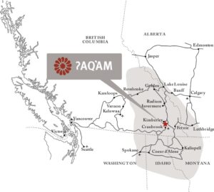 A map showing the location of ʔaq̓am