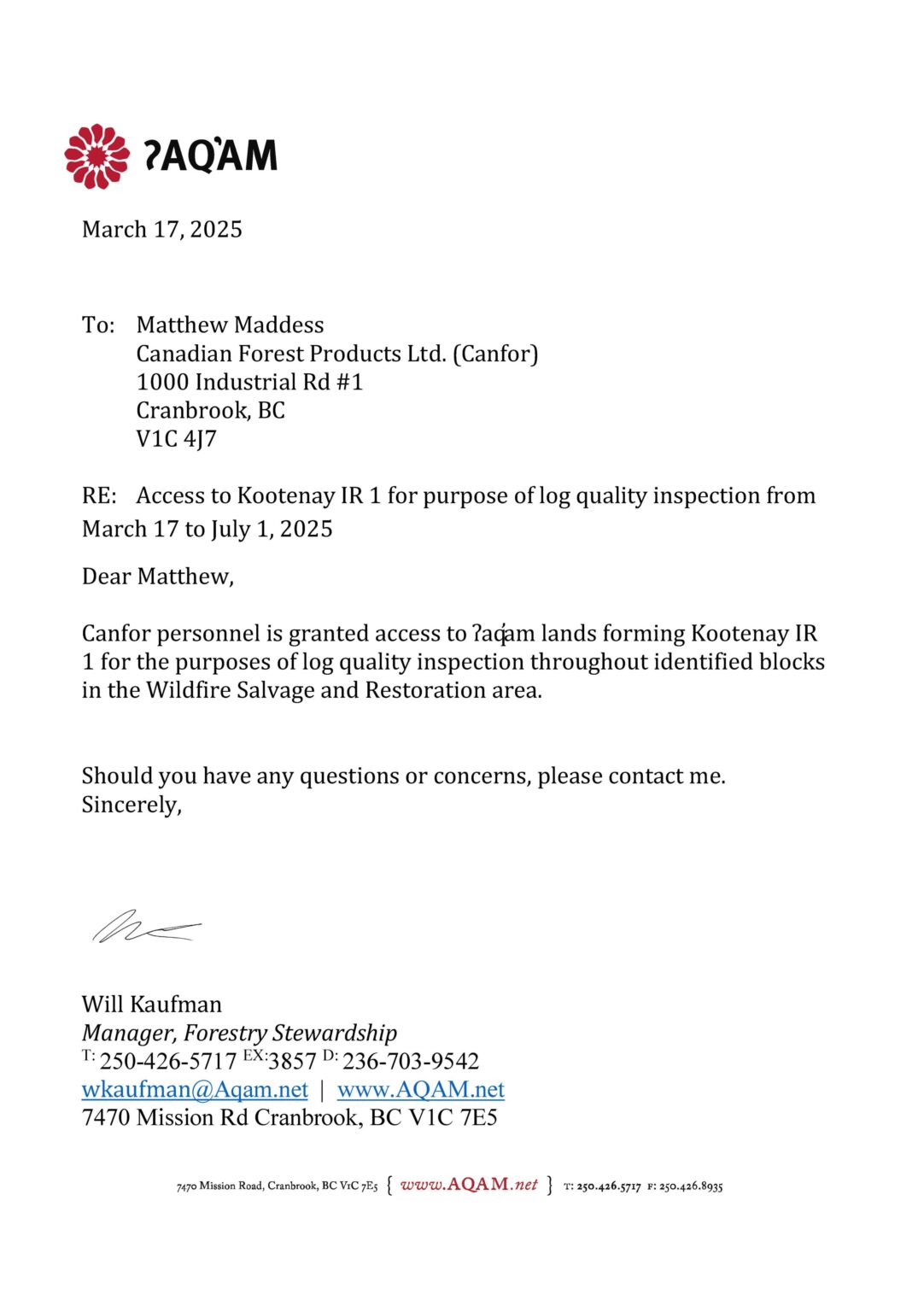 Access Letter