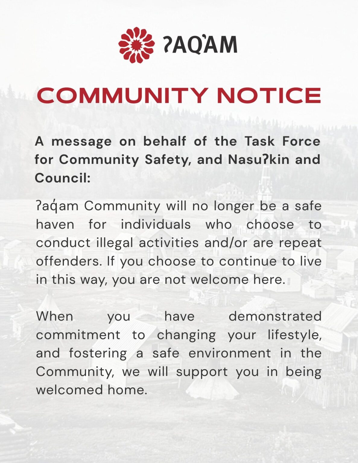 Notice-Task Force-Illegal Activities on ʔaq̓am lands